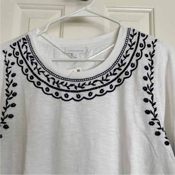 Charter club Embroidery Elbow sleeve knit top. Size L - Picture 3 of 4